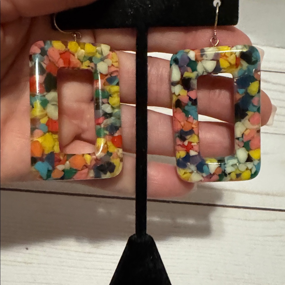 Colorful Rectangular Dangle Earrings - image 3